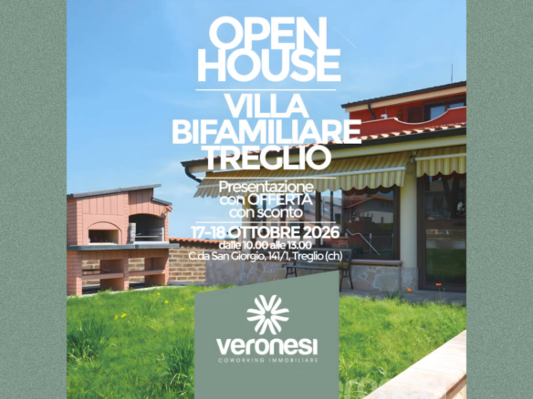 Locandina dell’open house della villa bifamiliare in C.da San Giorgio a Treglio, 17 e 18 ottobre 2026, dalle 10.00 alle 13.00