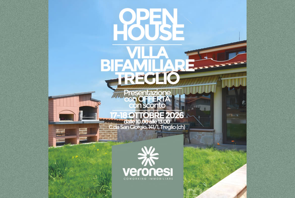 Locandina dell’open house della villa bifamiliare in C.da San Giorgio a Treglio, 17 e 18 ottobre 2026, dalle 10.00 alle 13.00